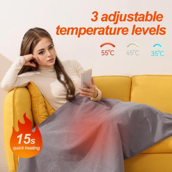 Electric Heated Shawl Blanket Adjustable Temperature Control Rapid Heating Technology Zipper Design USB Heated Blanket Shawl