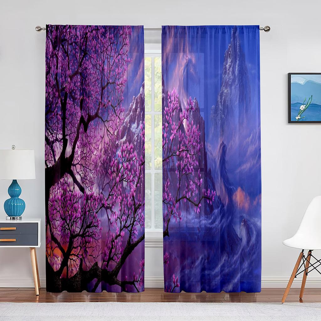 Весенняя розовая прозрачная вуаль с цветочным принтом, занавеска для гостиной, тюлевая занавеска с 3D принтом для спальни, кухни, оконные шторы, жалюзи