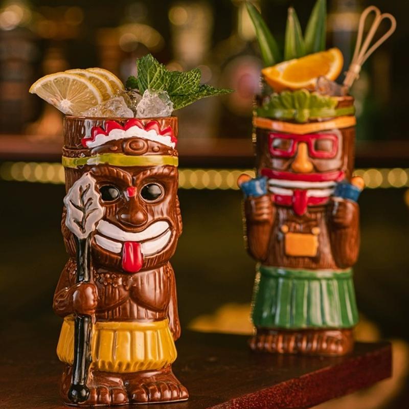 Creative Hawaiian Style Brown Tiki Mug Ceramic Cocktail Cup Drinkware For Party