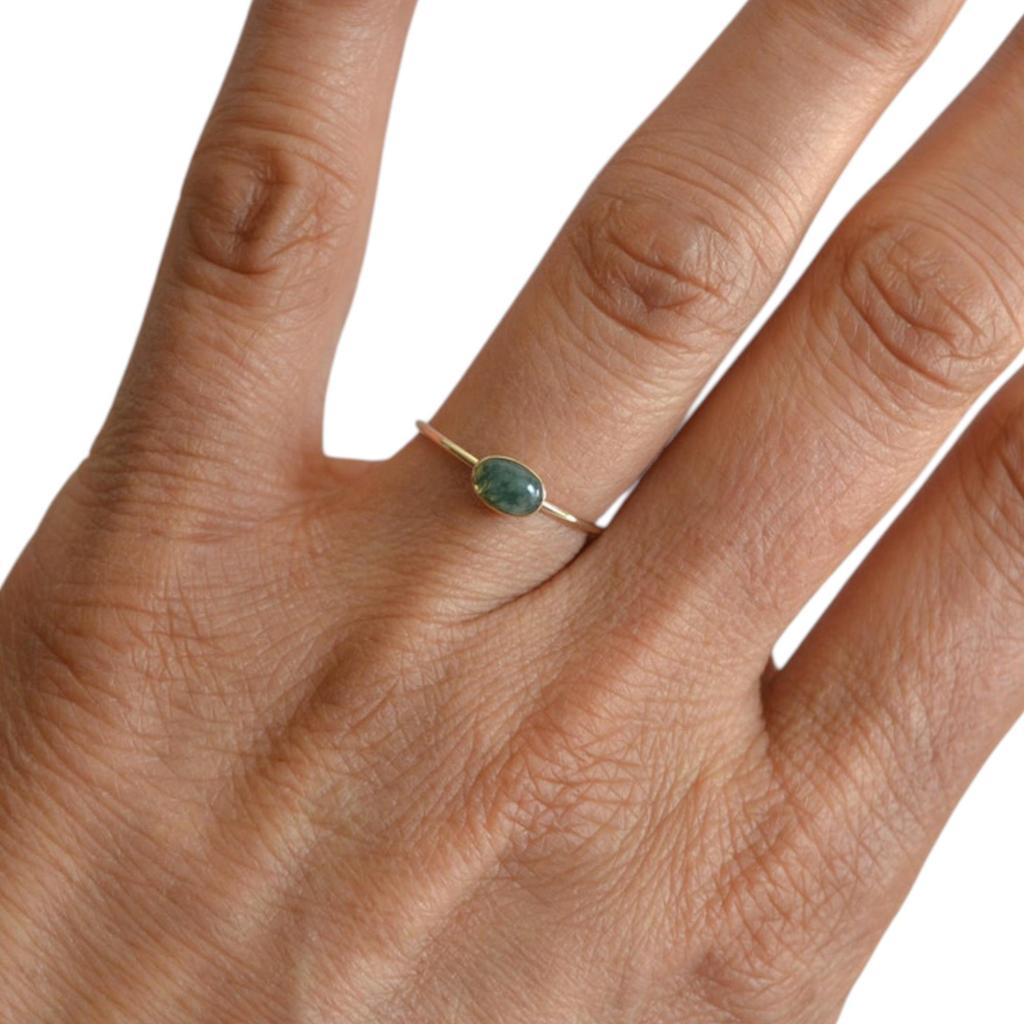 Кольцо из мохового агата, драгоценный камень овальной формы 6x4 мм, минималистичное кольцо, обручальное кольцо, кольцо из стерлингового серебра 925 пробы