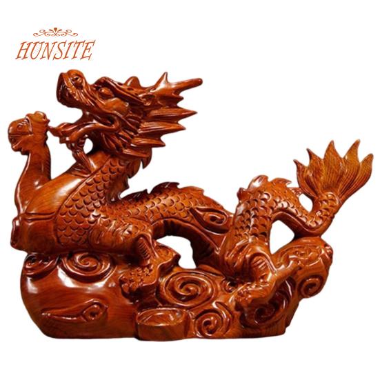 Дракон Орнамент Деревянная статуя дракона китайского зодиака, декор богатства и удачи