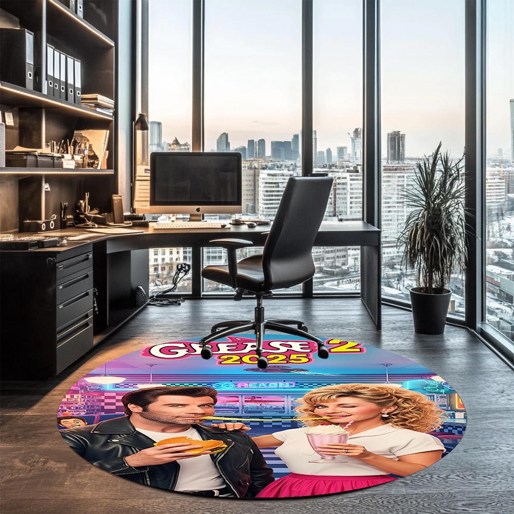 Grease Printed Round Rug Carpet Chair Rug Area Rug Entryway Doormats,for Office Chair Living Room Bedroom Kitchen Room.