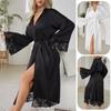 V-Neck Sexy Dressing Gowns Kimono Bathing Home Suit Fashion Like Silk Robes New Women Long Satin Lace Bathrobes