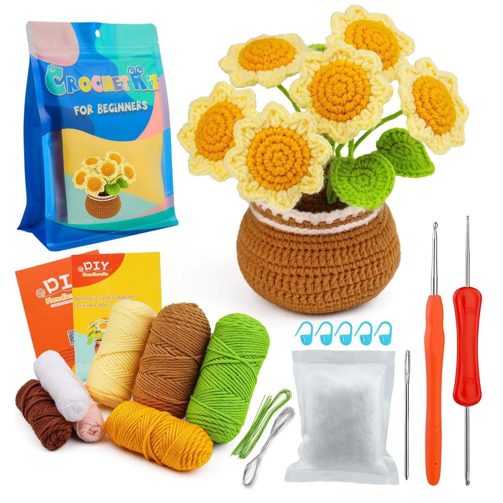 Crochet Flower Kit for Beginners Adults Crocheting Knitting Kit Flower Crochet Kit Includes Crochet Accessories DIY Craft New