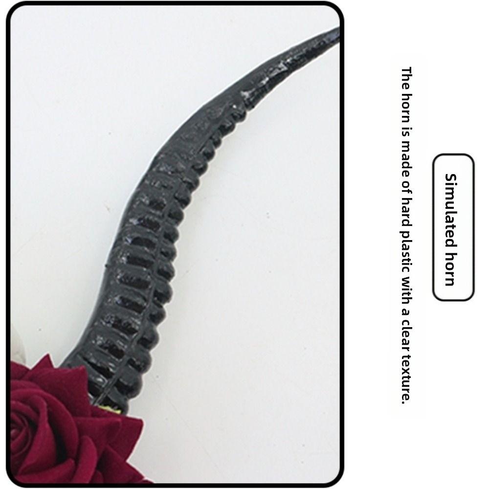 Skull Sheep Horn Hairband Halloween Red Rose Headband Flower Crown Ox Horns Headband  Cosplay