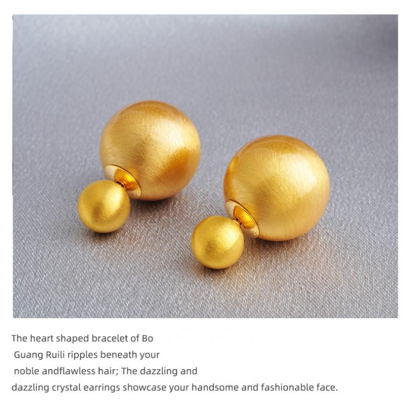 Womens Dual-Wear Metal Brushed Ball Earrings Fashion Trendy Light Luxury Studs