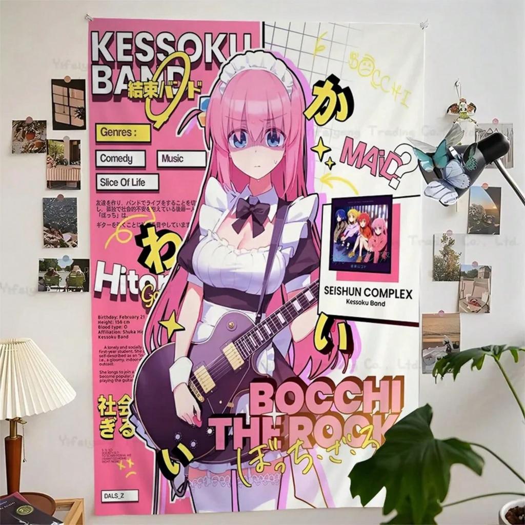 Бокки Рок Гото Девушка Горничная Гобелен Аниме Kessoku Band Принт Настенное Полотно Для Подростковой Спальни Декор Комнаты в Общежитии