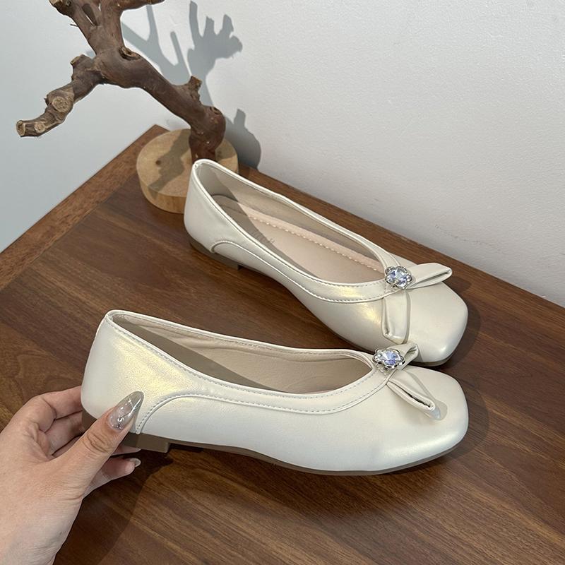 Модные французские нежные 2025 туфли Мэри Джейн с бантом и стразами для женщин, мягкие балетки слипоны, одинарные
