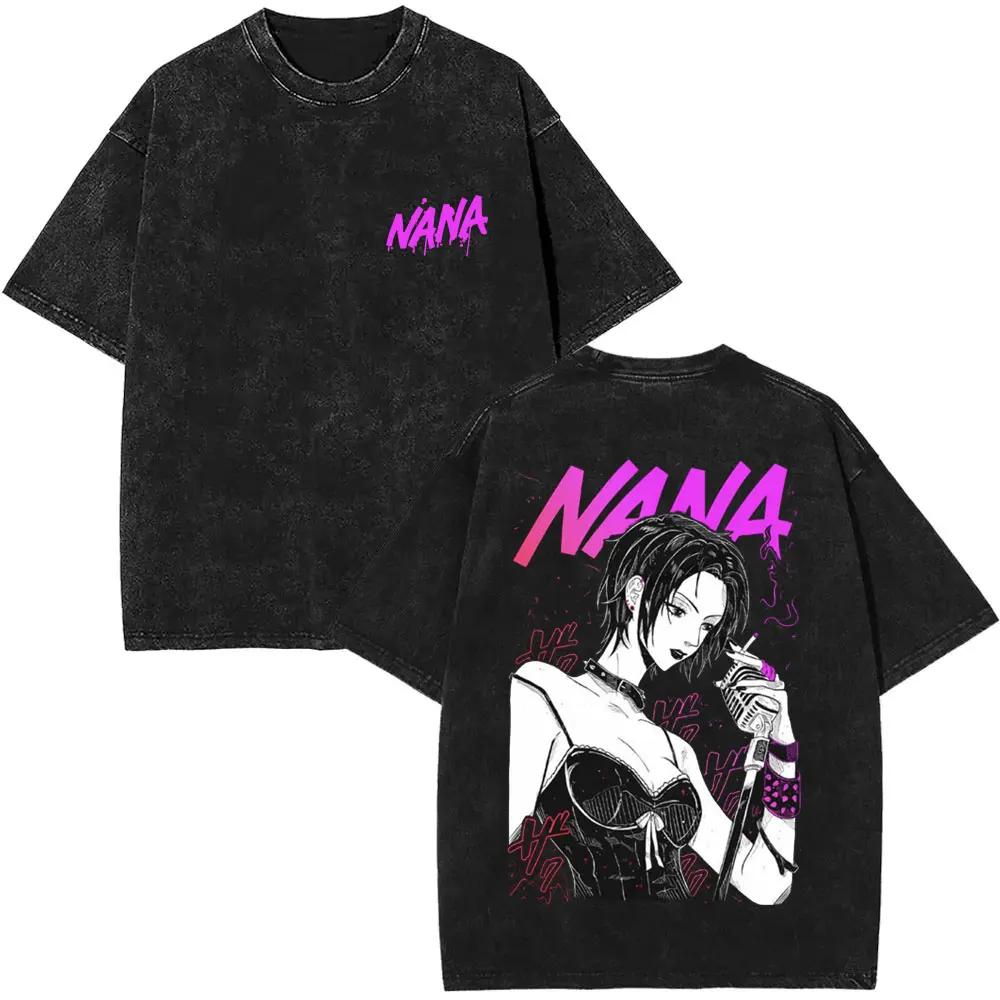 Anime Nana Osaki Vintage Washed T-shirts Grunge Black Stones Y2k Streetwear 90s Cartoon Oversized Short Sleeve T Shirt Unisex