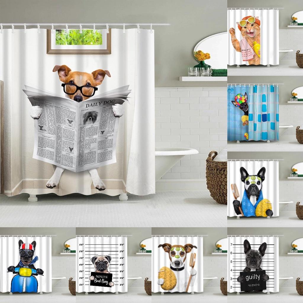 Милая шторка для душа с животными для собак и кошек, водонепроницаемая и прочная