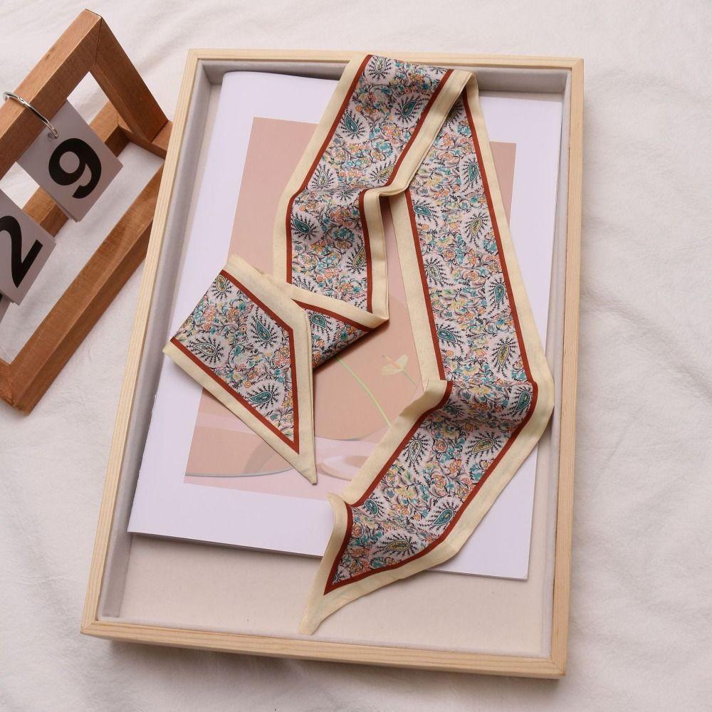 Luxury Neck Strap Flower Pattern Silk Scarves Fashion Hair Band