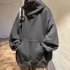 Fall Winter Men Hoodie Oversize Hooded Long Sleeves Pure Color Hip Hop High Collar Big Patch Pocket Elastic Cuff Mid Length Warm Top