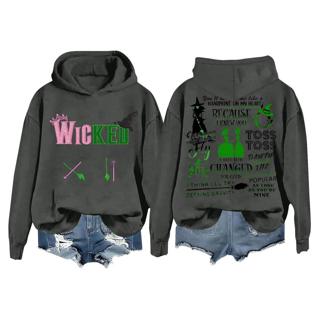 Женская повседневная толстовка с капюшоном и принтом ведьмы с длинными рукавами