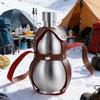 Silver 500ml Stainless Steel Travel Gourd Shape Water Bottle With Practical Carry Leather Strap Whiskeys Liquor Flask