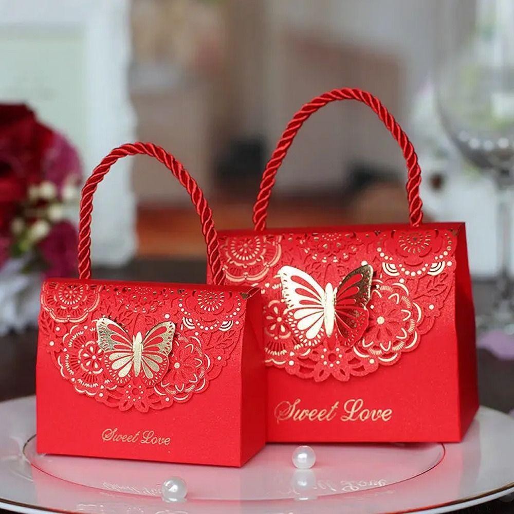 Paper Box Cutout Butterfly Candy Box with Handle Wedding Gift Packaging Box Birthday Party Gift