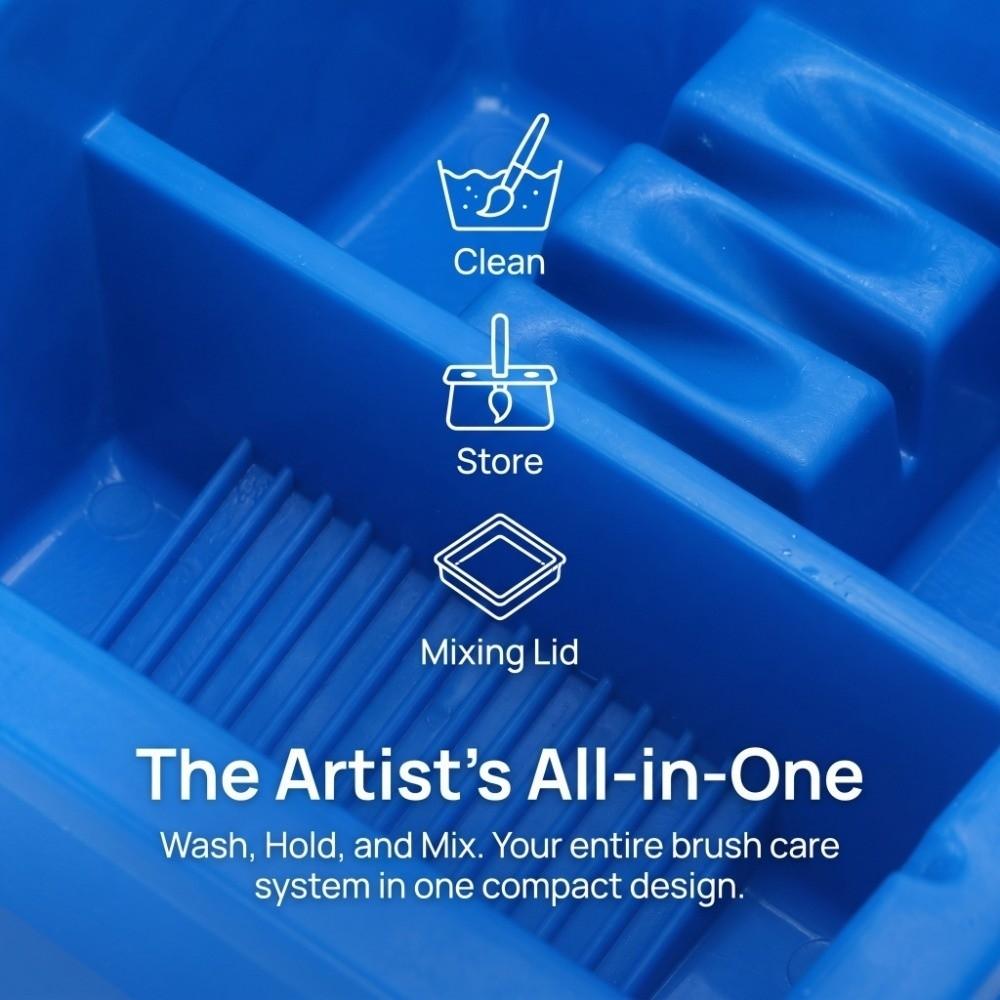 6.3 x 6.3 x 3.5in Art Brush Washing Basin Square Multi Functional Plastic Brush Washer Premium Plastic Painting Rinse Cup