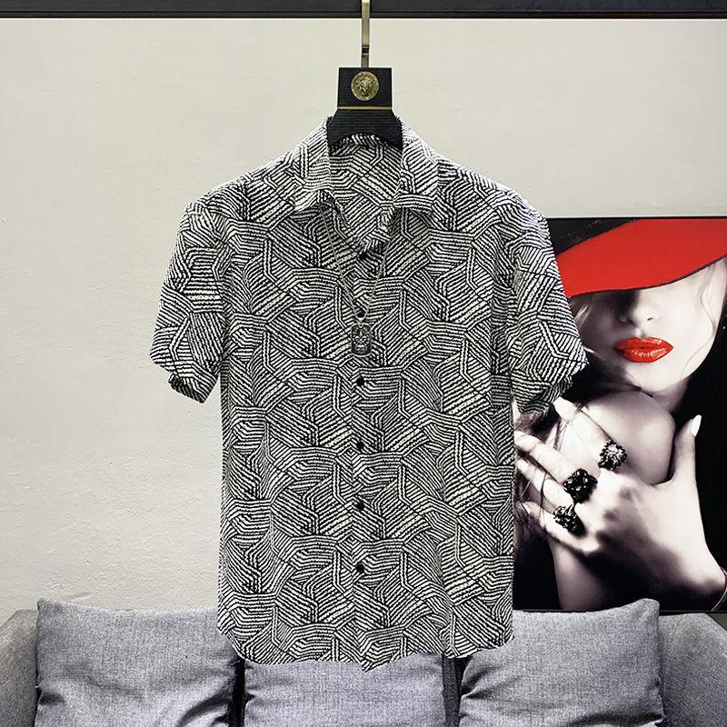 Loose Temperament Printing Shirts Turn-down Collar Handsome Short Sleeve Button Fashion Casual Streetwear Men's Clothing 2023