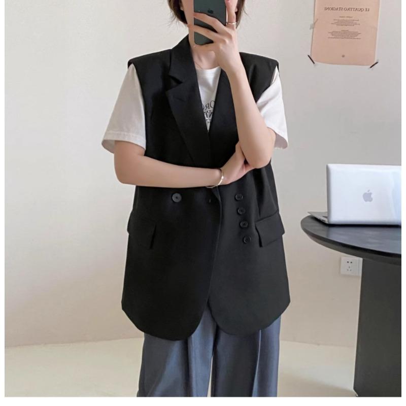 Black Womens Halter Suit Collar Sleeveless Vest For Commute