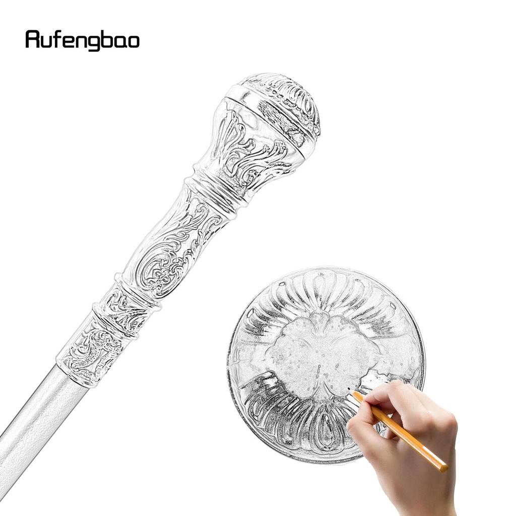 Silver White Luxury Round Handle Fashion Walking Stick for Party Decorative Walking Cane Elegant Crosier Knob Walking Stick 93cm