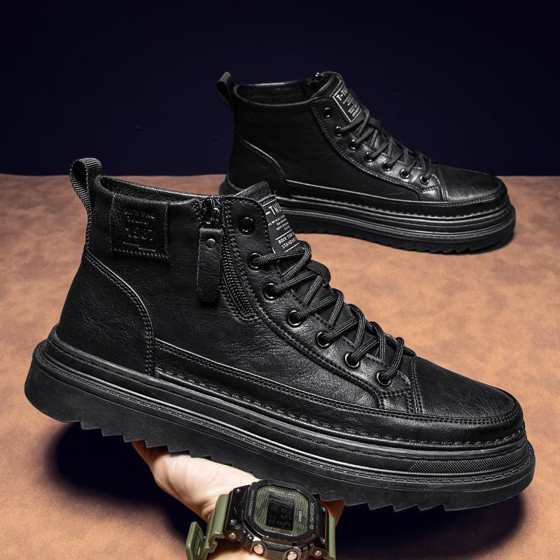 Autumn Men's Shoes New High-top Martin Boots Men's Trend Versatile Non-slip Wear-resistant Work Shoes Casual Leather Shoes Tooling Shoes