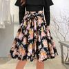 Women Midi Skirt A-Line Style High Waist Floral Printed Skirt Slimming Fit Mid-calf Skirt Work Leisure Daily Wear