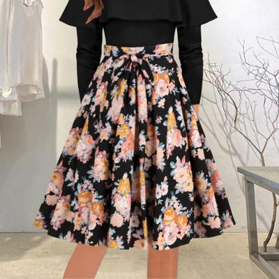 Женская юбка миди А-силуэта с высокой талией, с цветочным принтом, приталенного кроя, длиной до середины икры, для работы, отдыха и повседневной носки