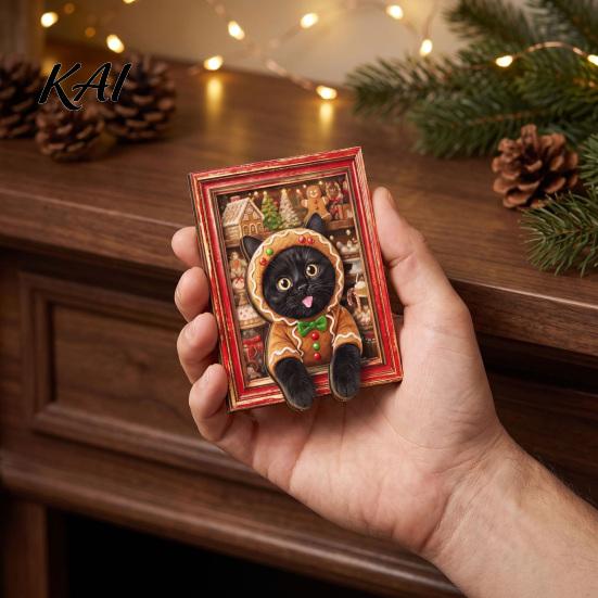 Cute Cat Refrigerator Magnets Magnets, Christmas Kitty Magnetic Photo Frame, Animal Fridge Retro Office Filing Cabinet Kitchen Holiday Decor