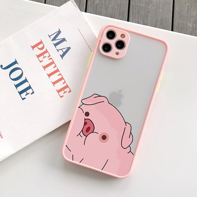 Бампер Чехол для Телефона Для iPhone 16 12 11 14 13 15 Pro Max 16 7 8 Plus SE2020 X XR XS Милый Мультяшный Свинья Защита Камеры Задняя Крышка