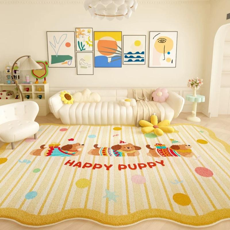 Cute Puppy Carpets for Living Room Dopamine Color Bedroom Decor Carpet Soft Irregular Shape Bedside Rug Home Thicken Floor Mat