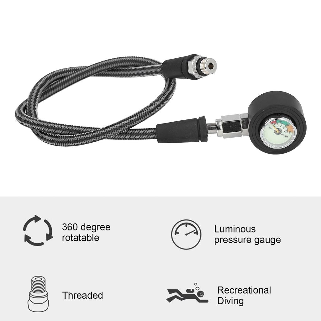 VGEBY Diving Pressure Gauge, Easy-to-Read, 360-Degree Rotating, for BCD Regulators and High-Pressure Hose, 8mm Diameter (65cm)