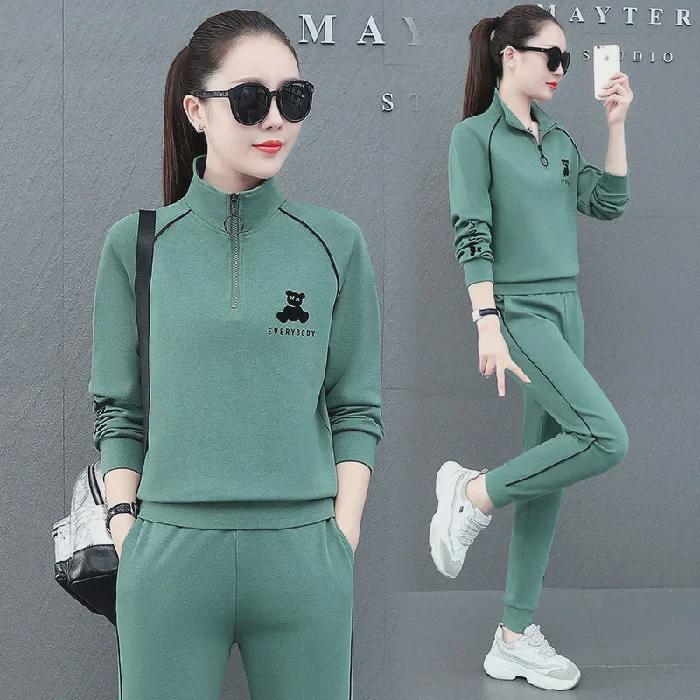 Женский модный свободный костюм для бега с длинными рукавами осень/зима 2023 года — антивозрастной, большой размер, из двух частей