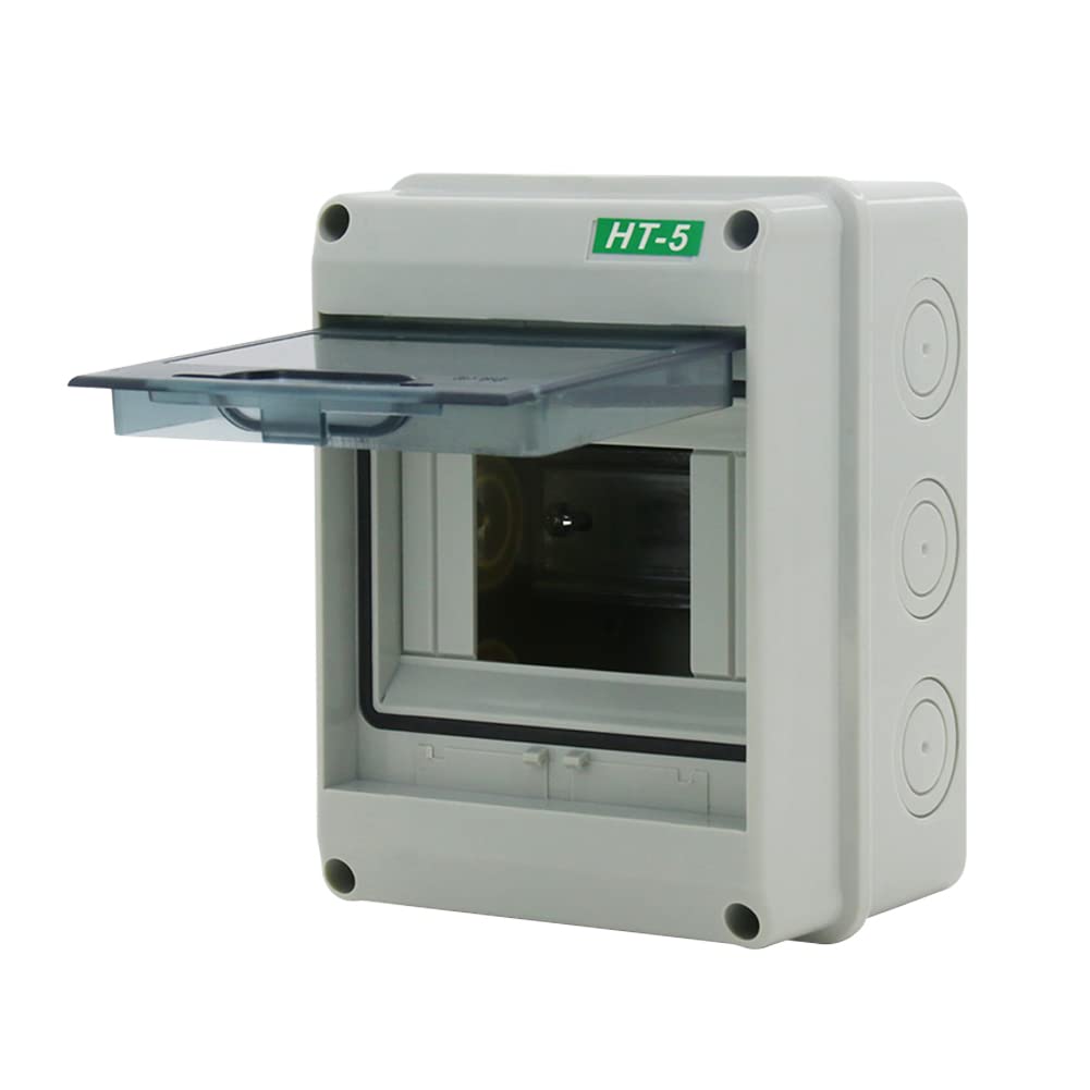 Fielect Circuit Breaker Box 5 Ways Distribution Protection Box ABS Plastic Transparent Cover Waterproof Distribution Box IP65, for Indoor Wall