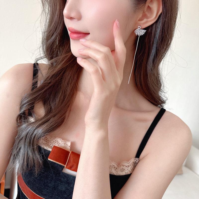 Качественные серьги с двумя кисточками в виде лебедя, новые модные серьги с черным лебедем, длинные серьги из серебра 925 пробы