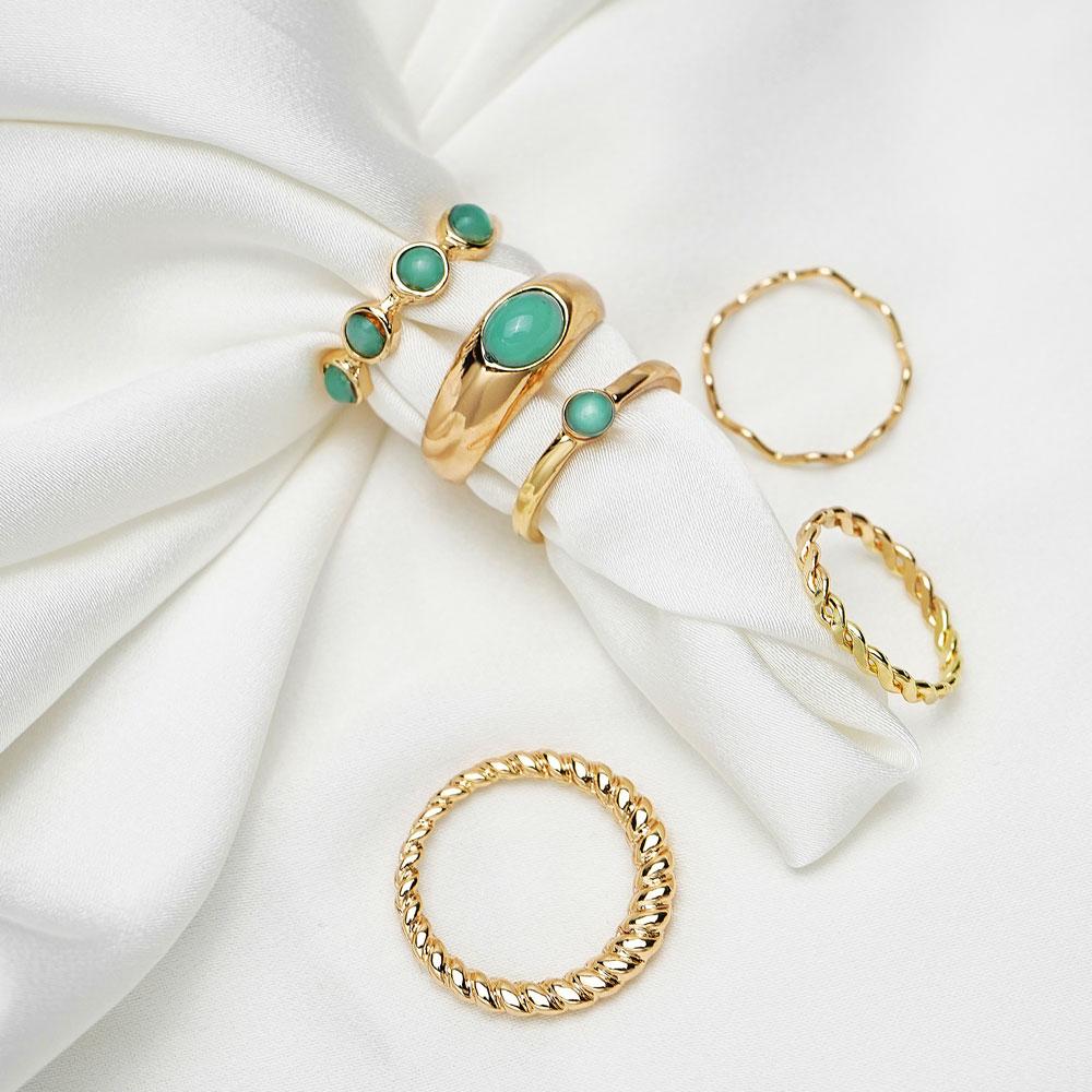 2024 6 колец/набор светло-зеленых драгоценных камней подарочный набор колец открытый модный подарок вечерние женские кольца