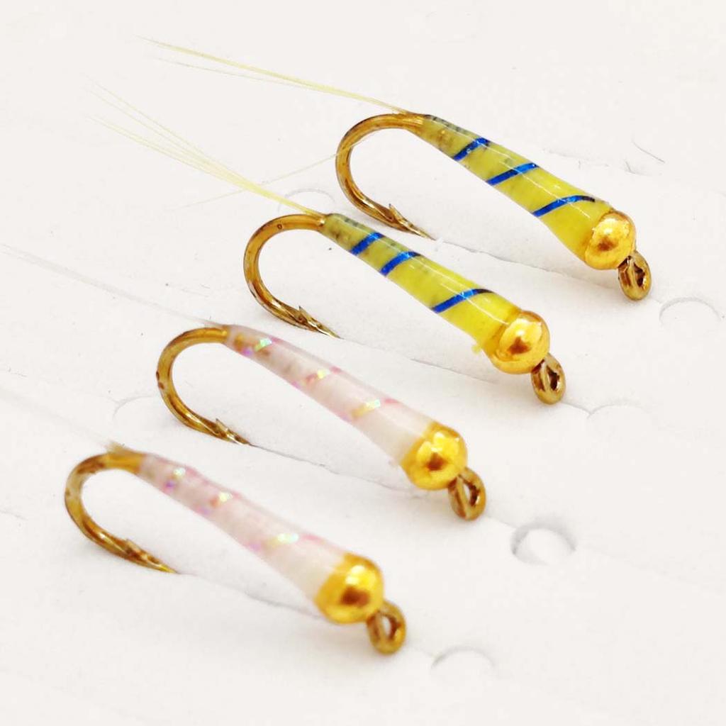 6/10 шт./набор - сухие мушки, наживка для ловли рыбы нахлыстом, нимфа Brasshead, белая и желтая наживка для ловли щуки, форели, лосося, окуня, нахлыстовые мушки - размеры № 10