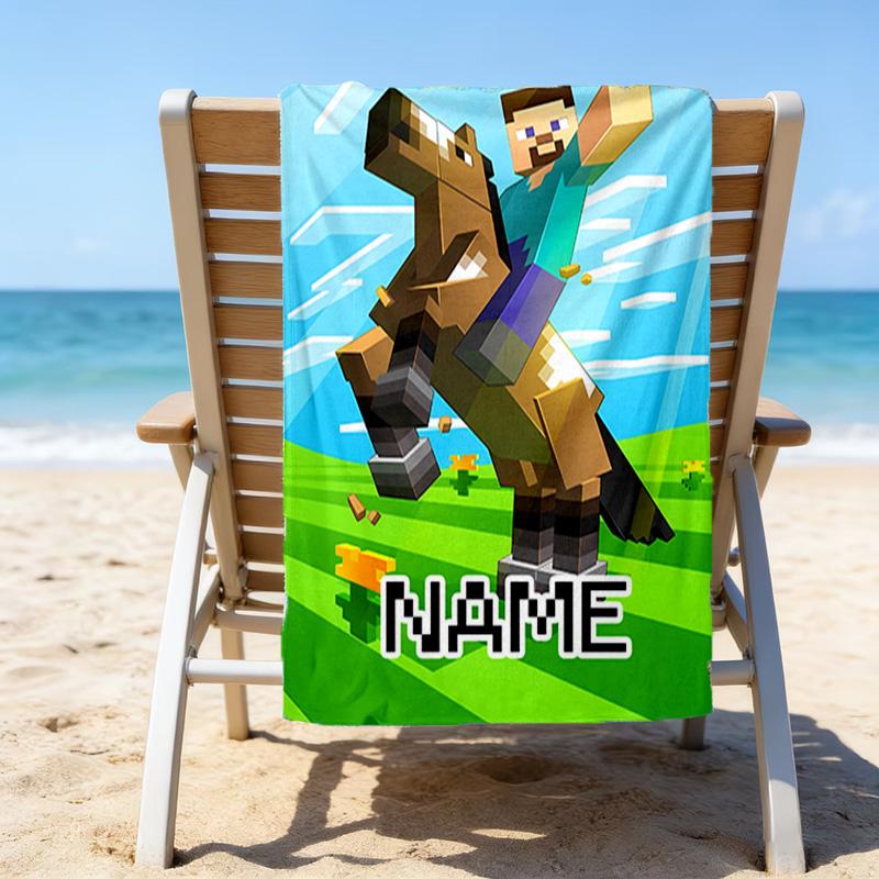 1pc Minecraft2 Beach Towel with Custom Name, Beach/Swimming/Bath/Picnic/Camping Towel, Suitable for Seaside Beaches