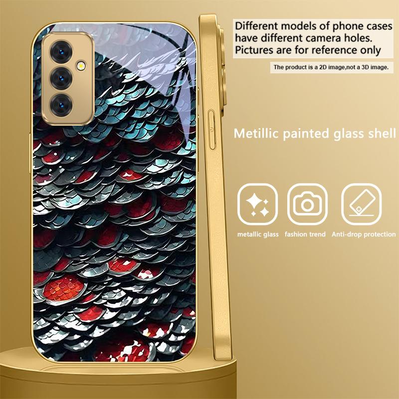Текстура золотой чешуи Для Samsung Galaxy S 21 S22 S23 Plus S24 Ultra S20 FE 25Ultra S21+ S9+ 22Plus Золотой стеклянный чехол для телефона