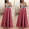 Sexy Women Sleeveless V-Neck Sequined Patchwork Cocktail Prom Gown Dress