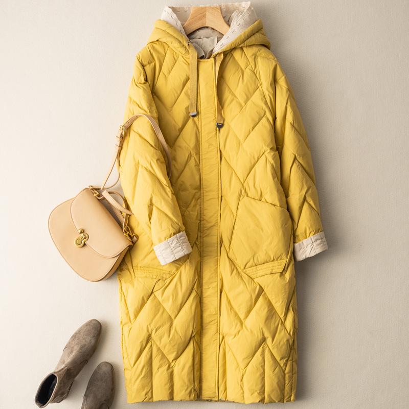 Зимняя легкая куртка-пуховик для женщин, свободная повседневная куртка с капюшоном, длинное пальто, женская повседневная свободная клетчатая парка, зимняя одежда, верхняя одежда