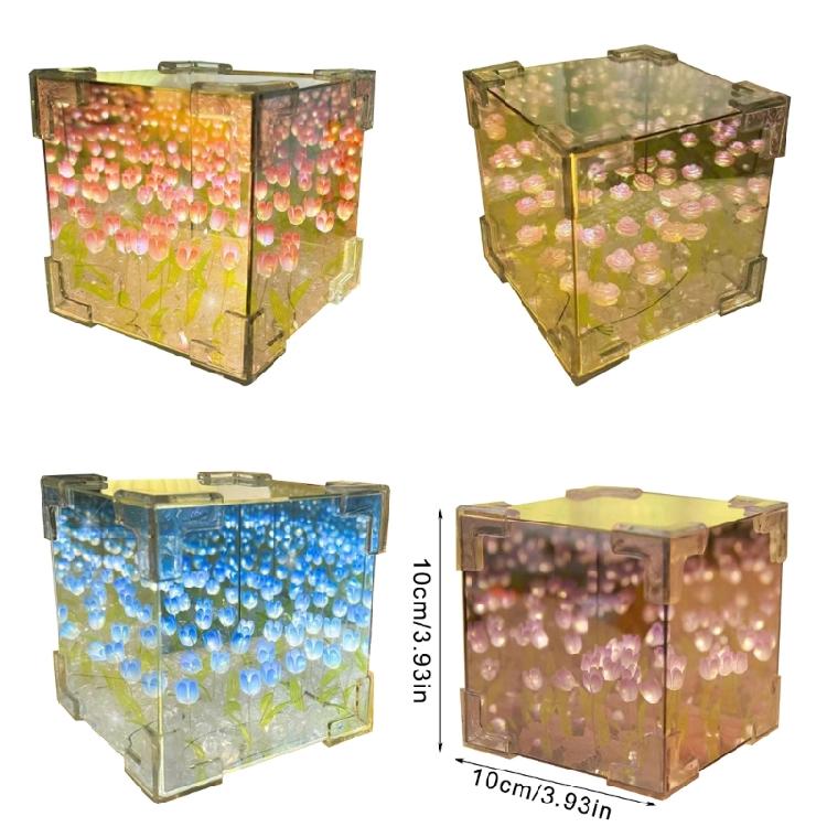 21Pieces DIY 3D Tulips Night Light Set for Special Event Party Decors Handmade Flowers Cube Night Lamp and Mirror Kits