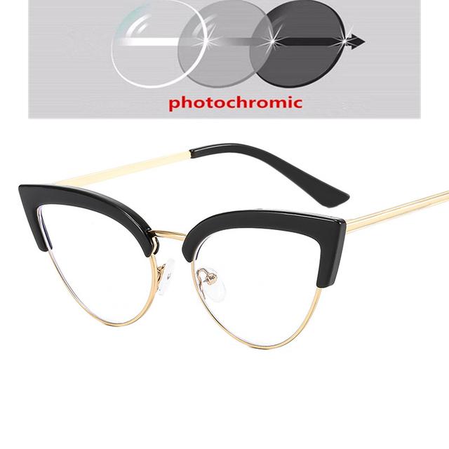 Полурамка, синий свет, блокирующие кошачий глаз, оптические очки с рецептом, женские фотохромные очки для близорукости, 0-0,5-0,75-6