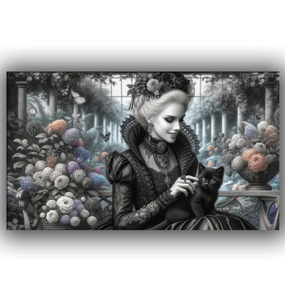 Flower Woman 5d Landscape Abstract Diy Diamond Painting Full Square Round Dark Princess Diamond Mosaic Jewelry Cross Stitch