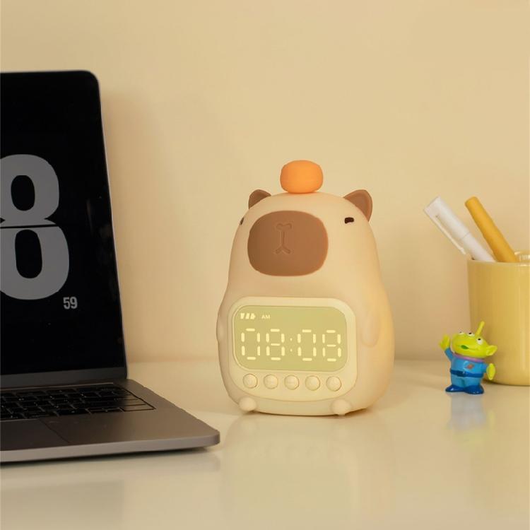 Cute Capybara Shape Sleep Night Lamp with Alarm Slock 1500mAh USB Rechargeable Sleep Trainer for Kids and Adults