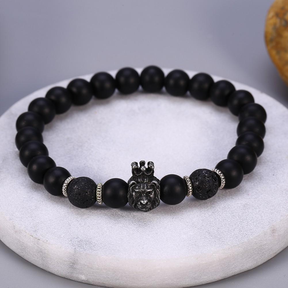 Мужской браслет с подвеской в виде головы черного льва из бисера, модные ювелирные изделия