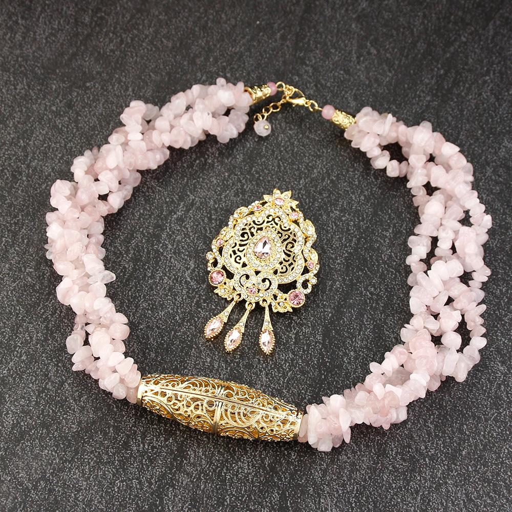 Шикарные ювелирные наборы из розового камня, металлический пояс, колье, ожерелье, брошь, свадебные украшения для невесты