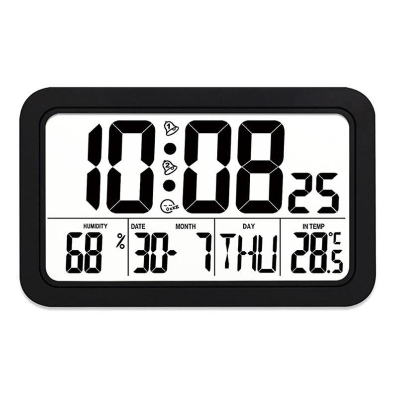 Alarm Clock Digital Wall Clocks with Date Week Indoor Temperature & Humidity Battery Operated Small Desk Clock