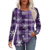 Women's Fashion Casual Christmas Printed Round Neck Pleated Long Sleeve T-Shirt Top