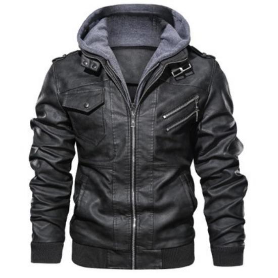 Leather Jacket Men's Slim Fit Zipper PU Jacket Autumn Men's Leather Jacket Coat Black