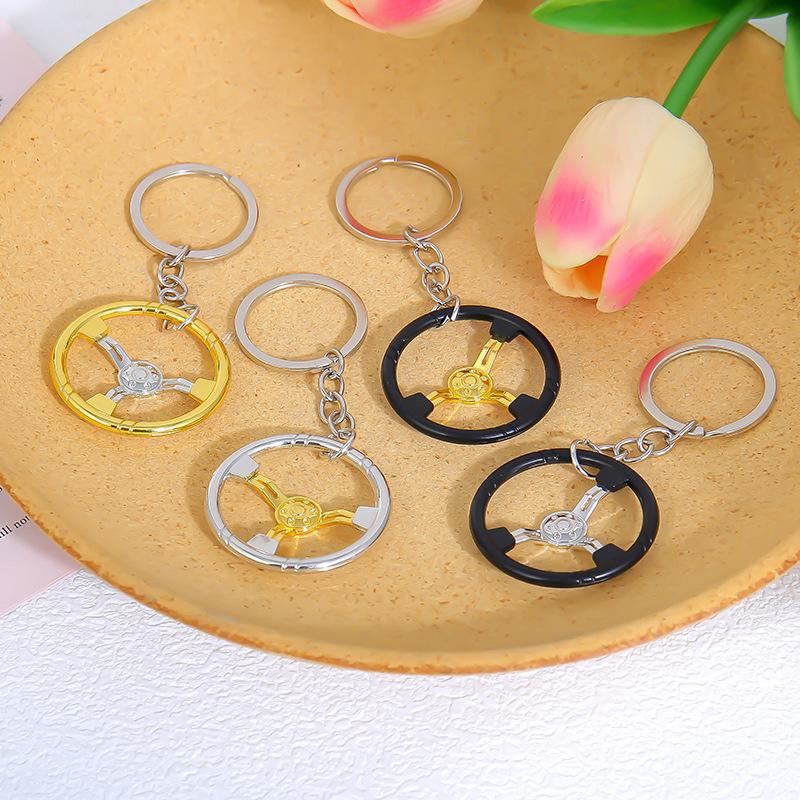 Mini Steering Wheel Keychain Non-Fading Metallic Finish Sturdy Design Key Accessory for Car Racers Hobby Collection
