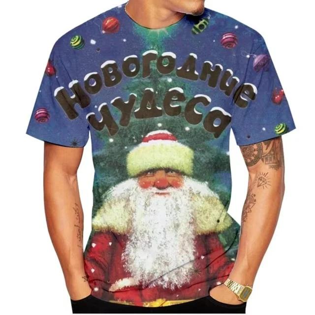 Рождественская 3D-печатная рубашка с коротким рукавом 2025 года, мужские и женские повседневные рубашки с круглым вырезом, праздничные футболки в стиле хип-хоп